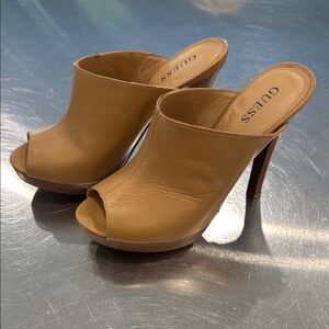 GUESS Women's Tan Peep Toe Heels